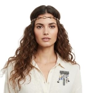 Bohemian Silvertone Charm Bar Brooch Pin